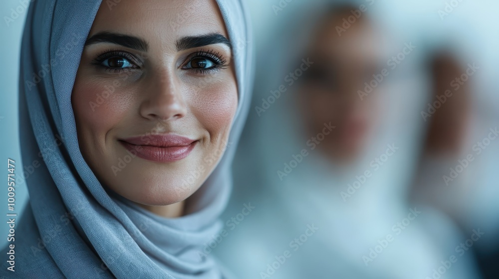 A graceful portrait of a woman wearing a gray hijab, exuding warmth and elegance, with a soft-focus background that emphasizes her serene and thoughtful expression. A graceful portrait of a woman wearing a gray hijab, exuding warmth and elegance, with a soft-focus background that emphasizes her serene and thoughtful expression.