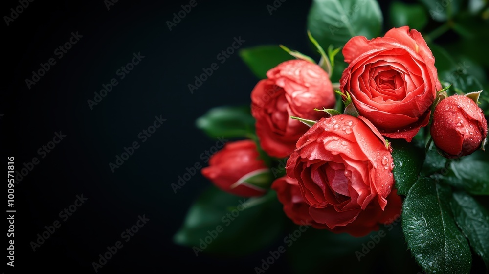 A rich display of full, red roses surrounded by lush green leaves, captured in exquisite detail to evoke elegance, beauty, and the timeless allure of floral art. A rich display of full, red roses surrounded by lush green leaves, captured in exquisite detail to evoke elegance, beauty, and the timeless allure of floral art.
