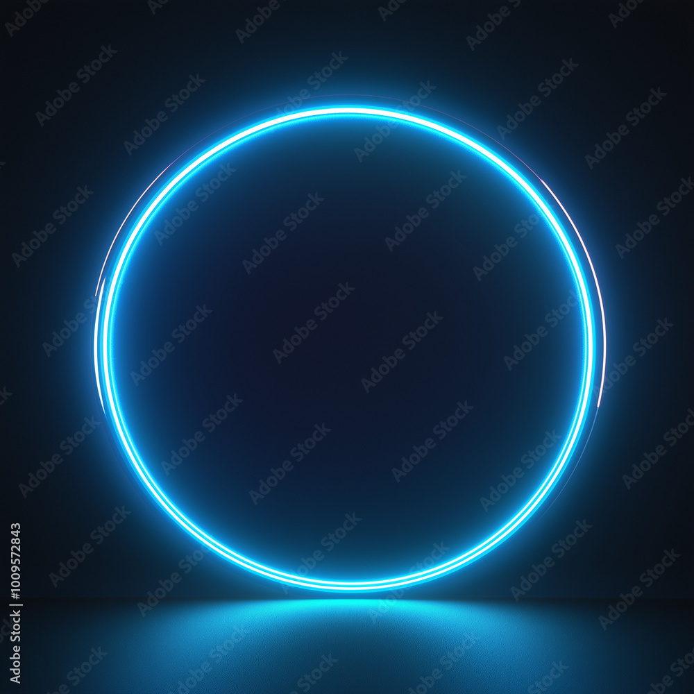 A blue neon circle on a black background A blue neon circle on a black background