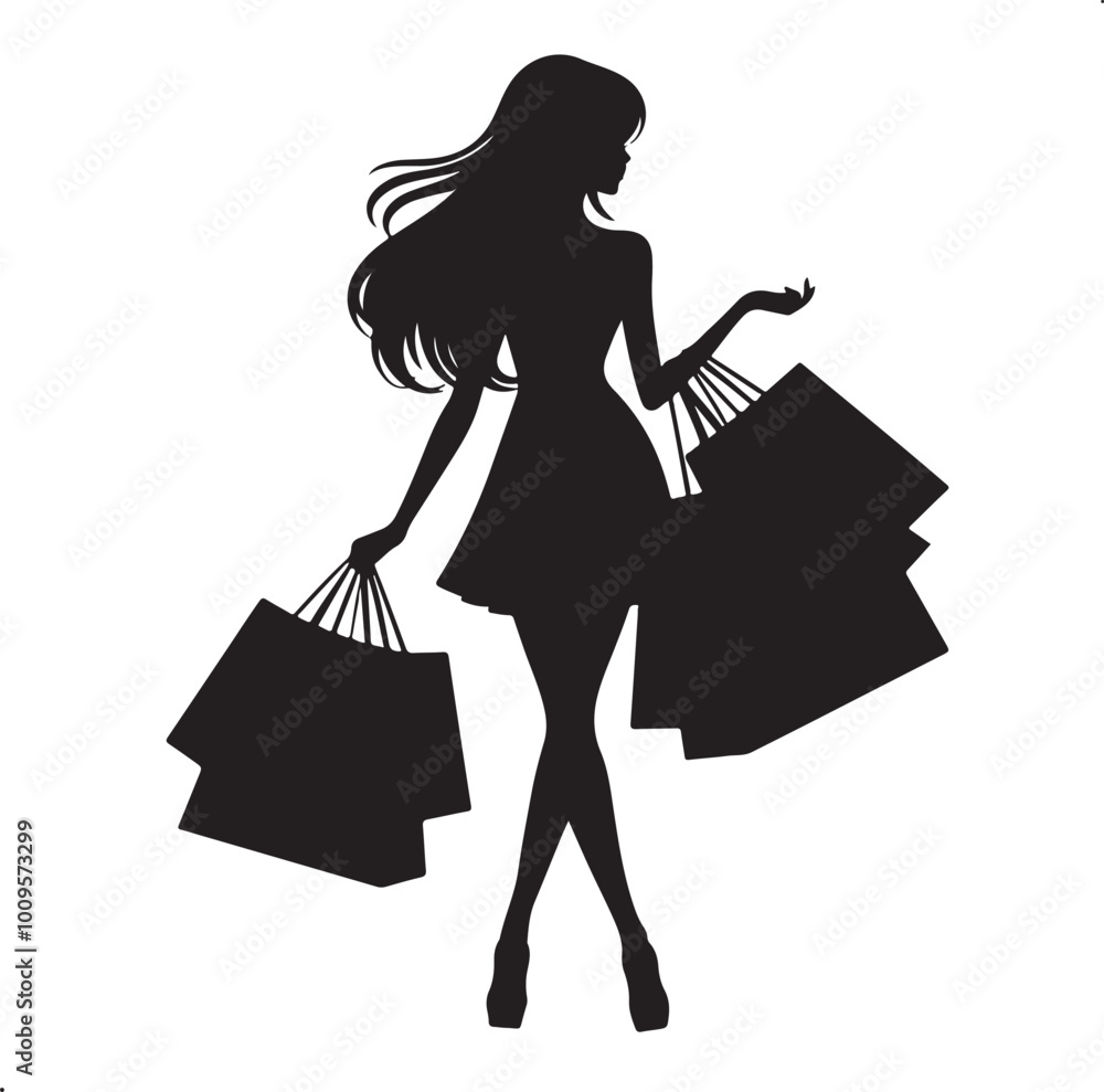 Shopping Girl silhouette vector Shopping Girl silhouette vector