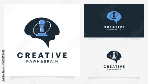 Pawn Chess and Brain Logic logo design ideas. Creative vector illustration based icon template.