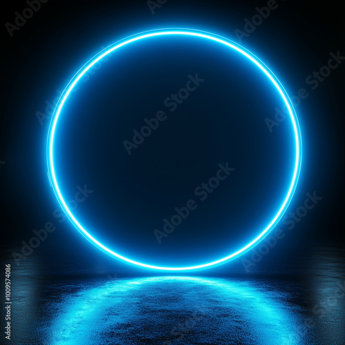 A blue neon circle on a black background