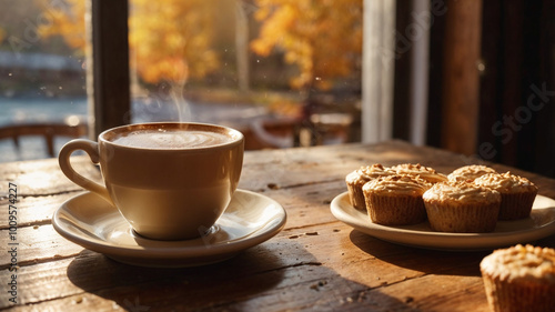 cup of coffee and cookies on wooden table