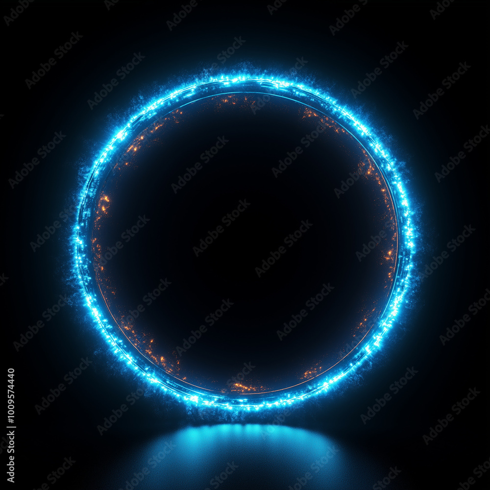 Obraz premium A blue neon circle on a black background