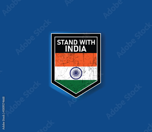 "Stand with India" - Show your support with this powerful flag and shield design.