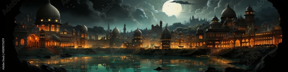 Fototapeta premium Beautiful Arabian Style Ancient City Palace Golden Created with Generative AI Technology