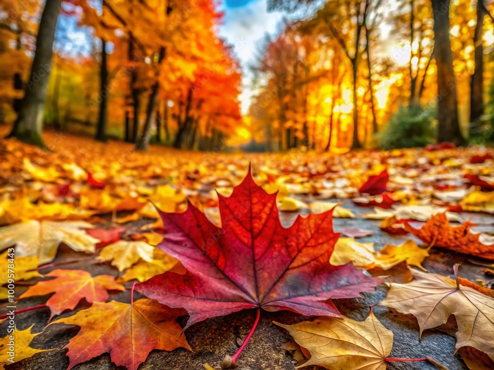 Vibrant Maple Leaves in Autumn Colors Falling on Ground Creating a Stunning Natural Scene Vibrant Maple Leaves in Autumn Colors Falling on Ground Creating a Stunning Natural Scene