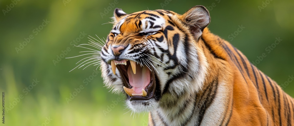 Obraz premium A tiger with its mouth open widely