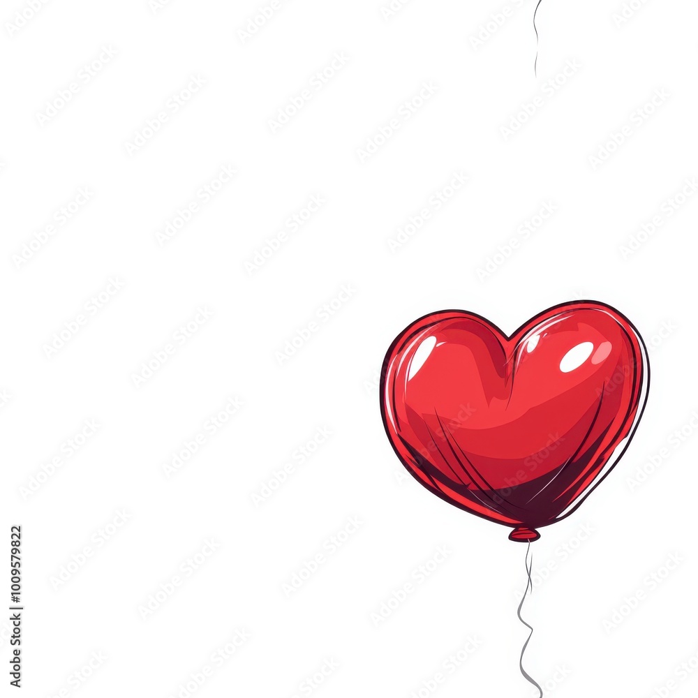 A heart-shaped balloon, cheerful design, glossy red finish, cartoon illustration, isolated on white background A heart-shaped balloon, cheerful design, glossy red finish, cartoon illustration, isolated on white background