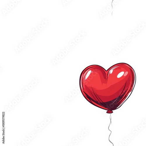 A heart-shaped balloon, cheerful design, glossy red finish, cartoon illustration, isolated on white background