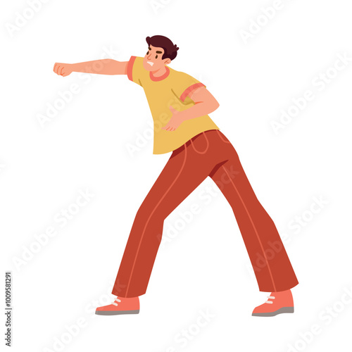Man Fighting and Beating with Aggression and Violence Vector Illustration