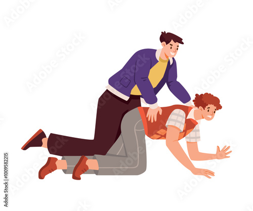 Man Fighting and Beating with Aggression and Violence Vector Illustration