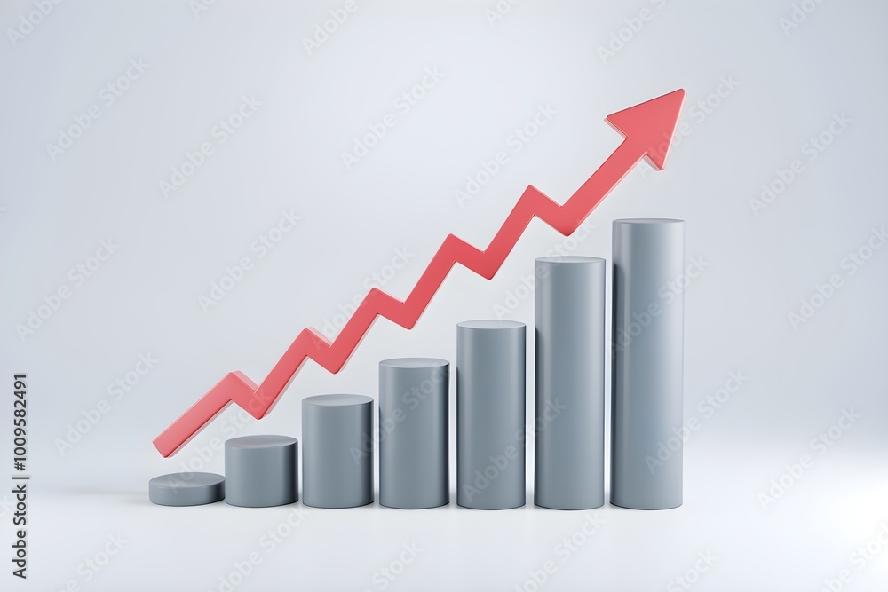 3D line chart with a red arrow shows growth 3D line chart with a red arrow shows growth