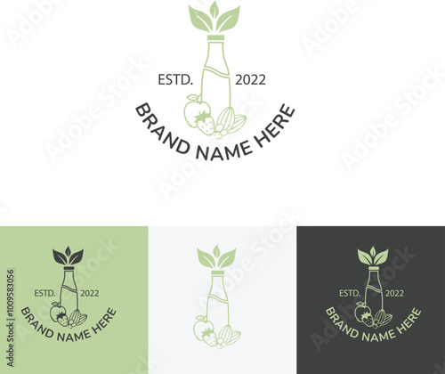 Flat milk bottle logo with fruits