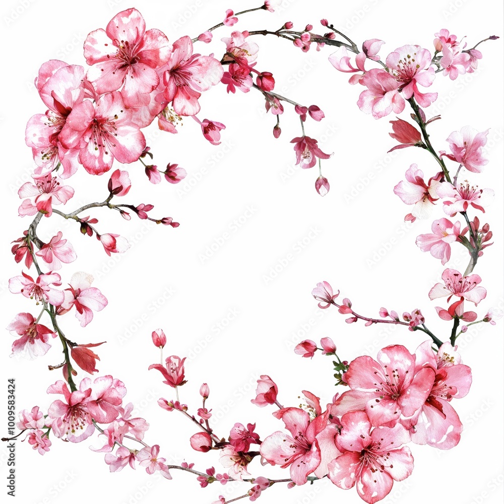 Delicate pink cherry blossoms arranged in a circular pattern, showcasing spring's beauty Delicate pink cherry blossoms arranged in a circular pattern, showcasing spring's beauty