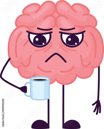 Brain drink coffee. Morning caffeine head mascot