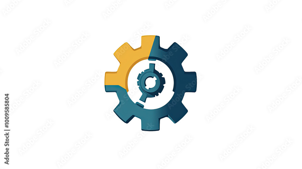 3D gear icon illustrating machinery and technology with cogs and wheels, representing industrial engineering and teamwork 3D gear icon illustrating machinery and technology with cogs and wheels, representing industrial engineering and teamwork