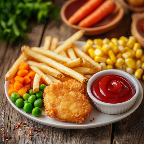 frensch fries and nuggets with kepchup photo