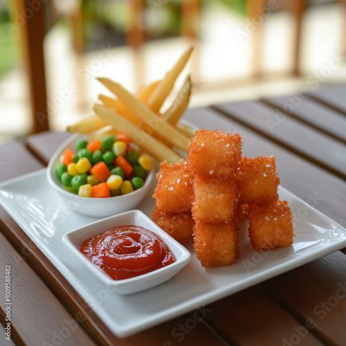 frensch fries and nuggets with kepchup photo