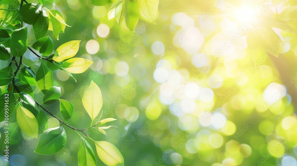 Abstract Blurred Green Nature Background with Bokeh and Sunlight Abstract Blurred Green Nature Background with Bokeh and Sunlight