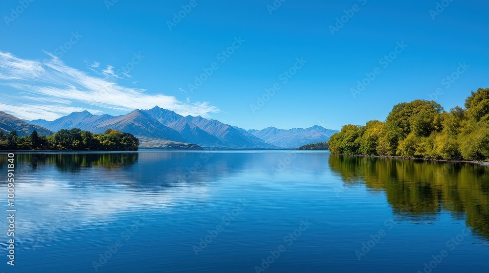 A tranquil lake reflects majestic mountains and a clear blue sky, surrounded by lush trees, creating a picturesque landscape. A tranquil lake reflects majestic mountains and a clear blue sky, surrounded by lush trees, creating a picturesque landscape.