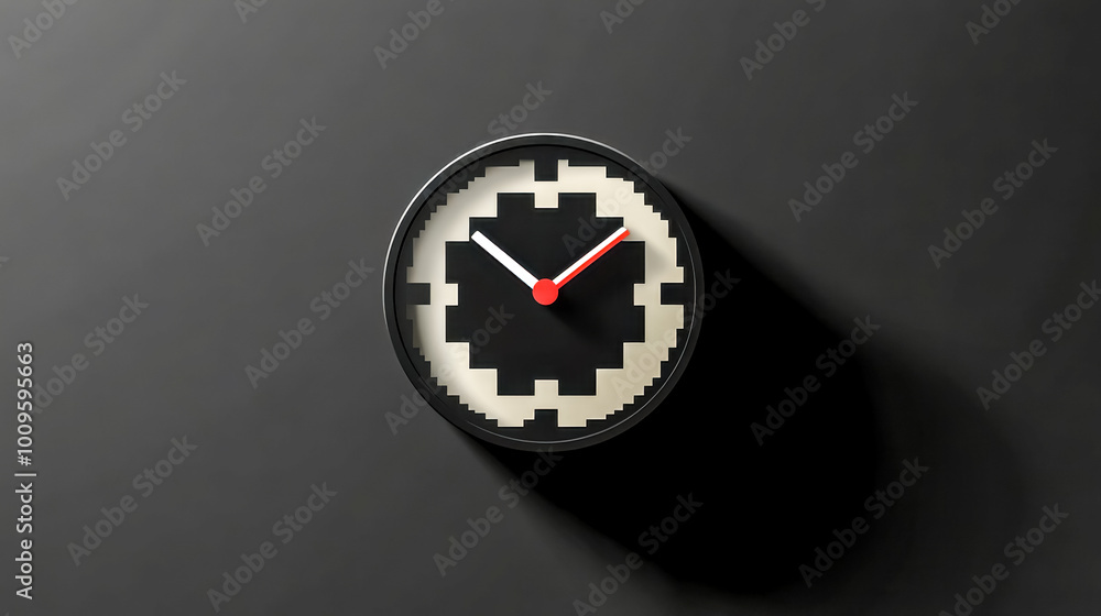 Modern wall clock telling time on dark background Modern wall clock telling time on dark background