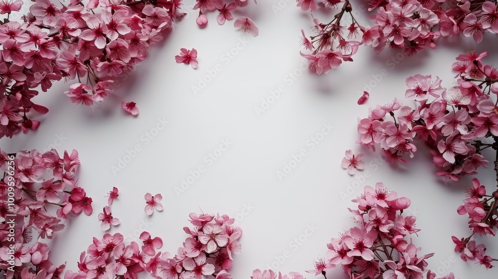 Beautiful Cherry Blossom Flower Border Frame on a Bright Canvas Beautiful Cherry Blossom Flower Border Frame on a Bright Canvas