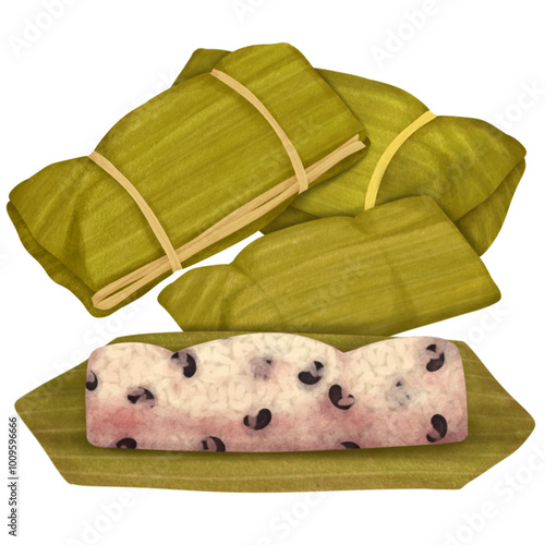 Coconut Sticky Rice and Banana wrapped with Banana Leaf