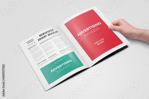 Hand Holding Newspaper Advertising Magazine Brochure Mockup