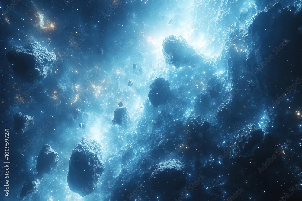 Cool Space Rocks celestial asteroid field dynamic swarm of space rocks suspended in a ...