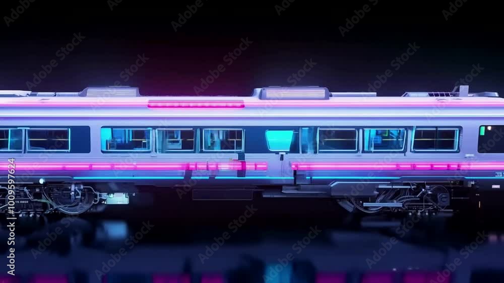 3D model of a futuristic train, bright neon lights on a black background. Generaticve AI 3D model of a futuristic train, bright neon lights on a black background. Generaticve AI