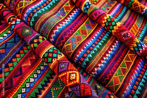 Vibrant Traditional Jorongo Patterned Textile in Rich Colors Perfect for Cultural and Fashion Themes
