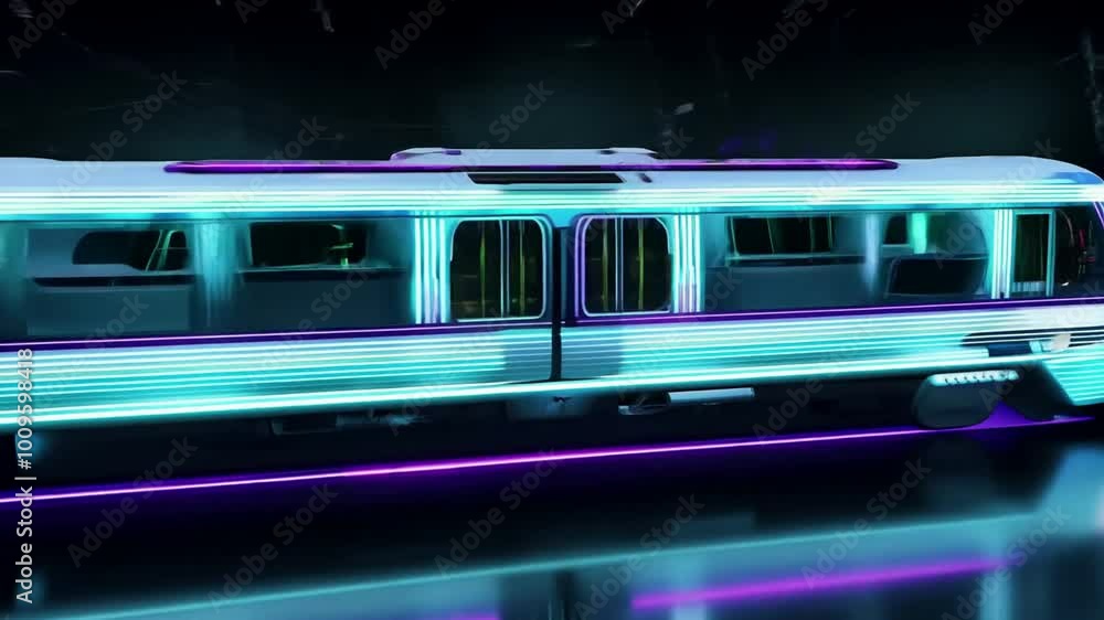 3D model of a futuristic train, bright neon lights on a black background. Generaticve AI 3D model of a futuristic train, bright neon lights on a black background. Generaticve AI