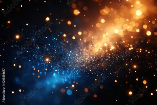 celestial celebration dazzling abstract background of shimmering gold and sapphire blue lights against inky black creating a magical atmosphere for luxurious events or festive designs