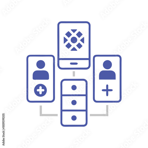 Network System Vector Illustration with Central Server, User Profiles, Data Management, User Access, Network Architecture, Information Technology, Database, Human Silhouette, Plus Sign, IT Infrastruct