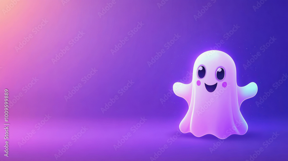 A cheerful ghost glows in a vibrant Halloween-themed background during a spooky autumn night celebration A cheerful ghost glows in a vibrant Halloween-themed background during a spooky autumn night celebration
