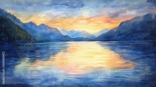 Serene Mountain Lake Landscape at Sunset