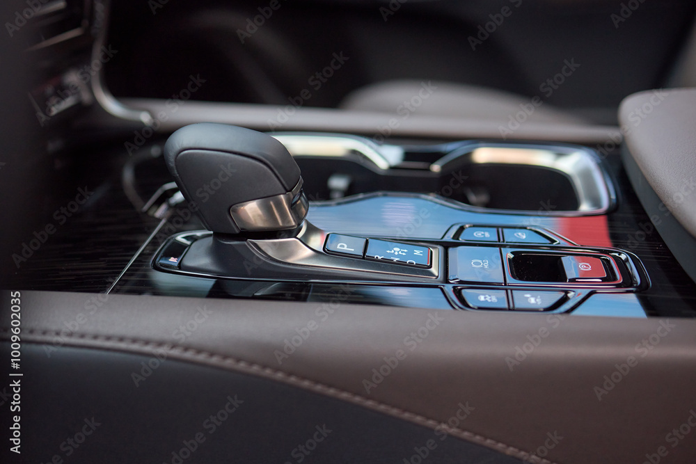 Macro shot of a car gear lever an essential auto part Macro shot of a car gear lever an essential auto part