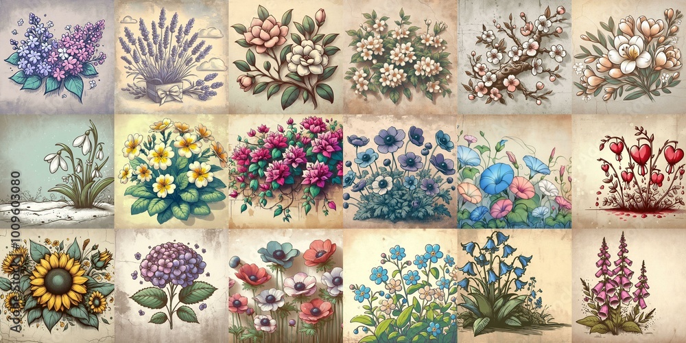 Flowers painted on the concrete wall. AI generated illustration Flowers painted on the concrete wall. AI generated illustration