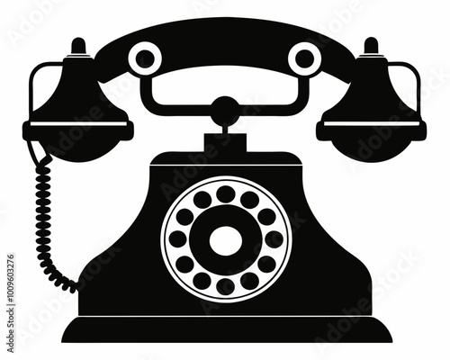 Old Rotary Telephone silhouette ,old vintage retro phone, Vector hand drawn illustration of retro phone in vintage engraved style. rotary dial telephone
