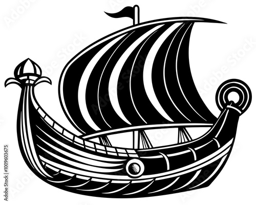 Viking shit silhouette Vector,Longship Silhouette Vector