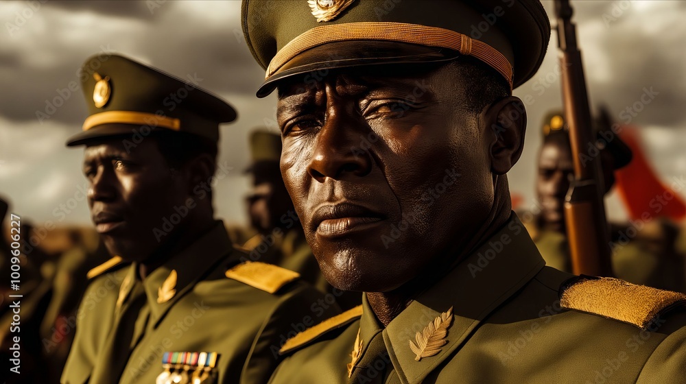 A group of men in military uniforms standing next to each other A group of men in military uniforms standing next to each other