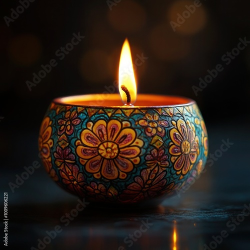 Radiant Diwali: Oil Lamps Illuminate Dark Background in Celebration of Joyful Festival of Lights