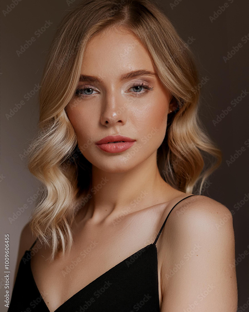 Serene Young Woman in Elegant Black Dress Serene Young Woman in Elegant Black Dress