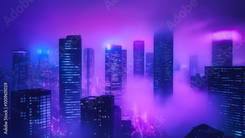 Buildings with fog with glow generated by AI