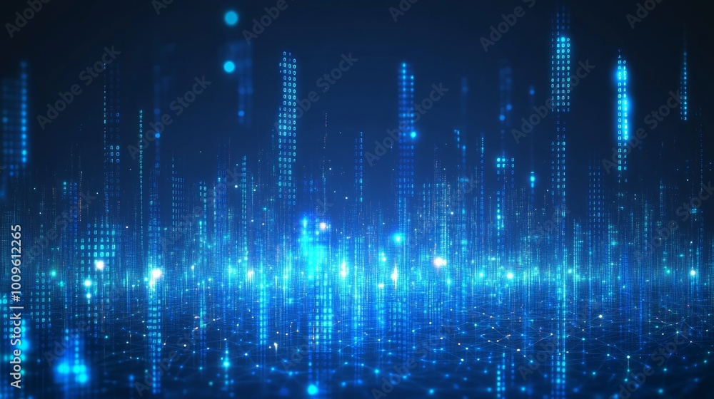Abstract city skyline made of glowing digital data lines. Abstract city skyline made of glowing digital data lines.