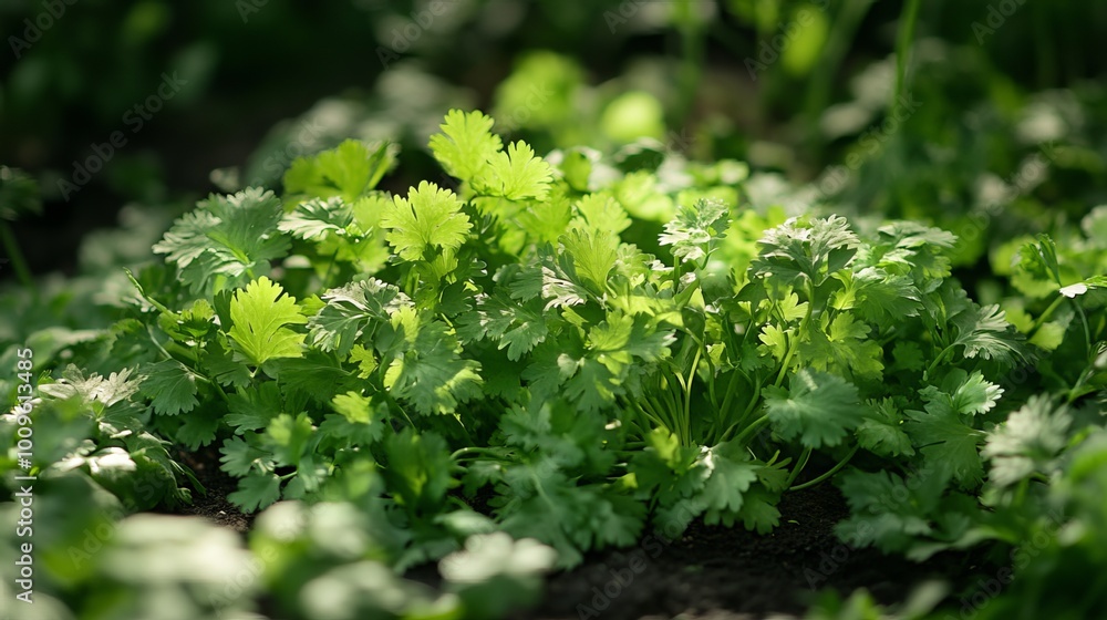 Cilantro, also known as coriander, is a vibrant herb with bright green, serrated leaves. Its stems are bundled together at the base, giving it a distinctive appearance. Cilantro, also known as coriander, is a vibrant herb with bright green, serrated leaves. Its stems are bundled together at the base, giving it a distinctive appearance.