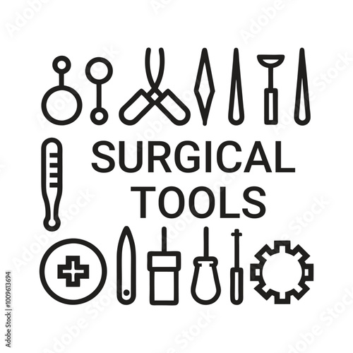 Surgical Tools Vector Illustration with Scissors, Scalpel, Forceps, Medical Instruments, Surgery Equipment, Healthcare Icons, Operating Room Essentials, Surgical Instruments, Medical Sup