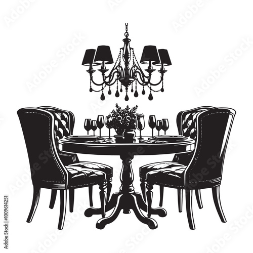 Vector Dining Chair Silhouette Set, Black and White Dining Chair Silhouettes, Vector Dining Chair Icons