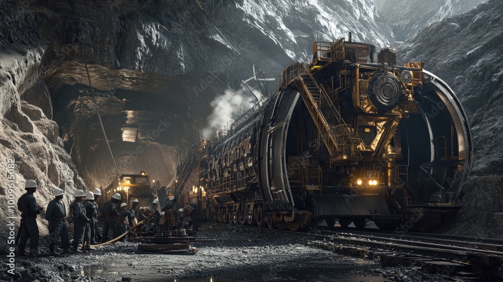 Naklejka premium Tunnel Boring Machine Emerging From a Newly Constructed Tunnel